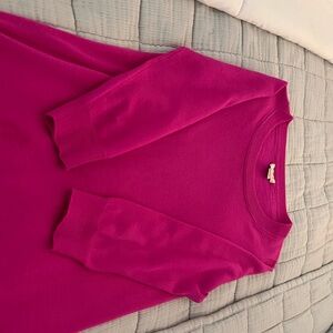 Pink Crew neck Sweater, small spot, would come out with wash or dry-cleaning.
